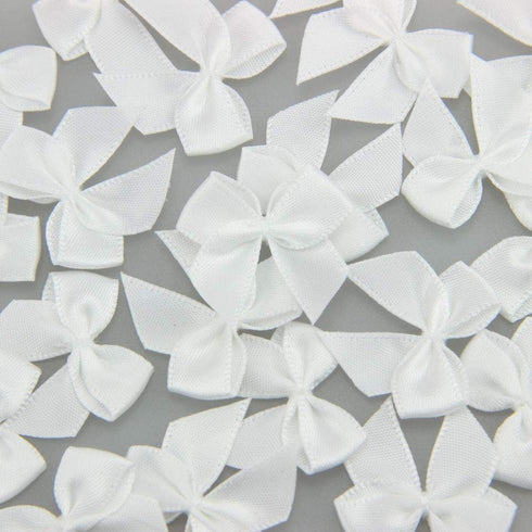 7Rainbows 50pcs Boutique Mini White Satin Ribbon Bows Flowers Appliques DIY Craft for Sewing Scrapbooking Wedding and Gift...