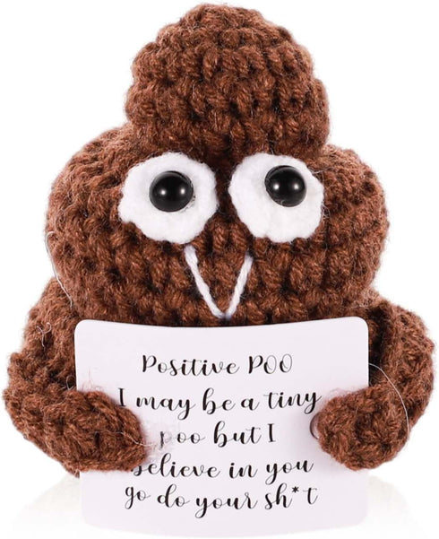 Positive Poo, 3 Inch Cute Crochet Doll Knitted Wool Doll with Positive Cards Funny Positive Doll for Friends Party Decoration Encouragement...
