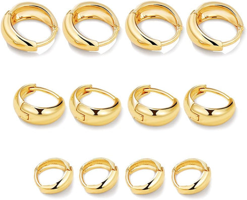 KISS WIFE 6 Pairs Small Hoop Earrings for Women, 14K Gold Plated Simple Dainty Huggie Hoop Earrings Set Lightweight Hypoallergenic Trendy Jewelry ...