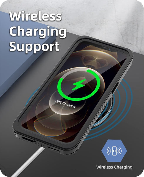 WIFORT for iPhone 12 Pro Waterproof Case Built-in Screen Protector Water Resistant Cover Protective Drop Protection Hard, Shockproof Full Body Def...