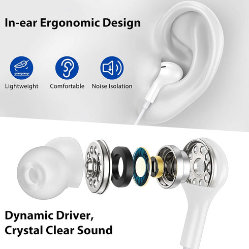 USB Headphone for PC Laptop Magnetic Wired Earbuds Computer Headset with Microphone Control Mute Mic Noise Canceling in-Ear Silicone Cap Corded Ea...