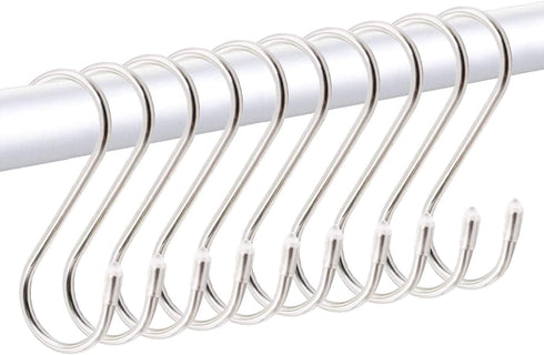 Premium 10-Pack Larger Round S Shaped Hooks in Polished Stainless Steel Metal, Hangers Hanging for Kitchen, Work Shop, Bathroom, Garden, Kitchenwa...