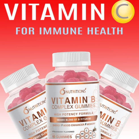 O NUTRITIONS Vitamin B Complex Vegan Gummies with Vitamin B12, B7 as Biotin, B6, B3 as Niacin, B5, B6, B8, B9 as Folate for Stress, Energy and Hea...