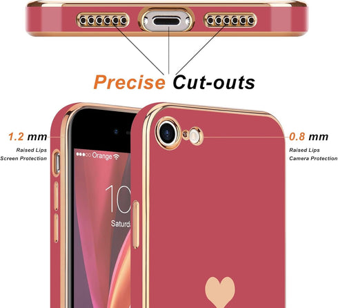 Teageo for iPhone SE 2020 Case, iPhone 7 Case, iPhone 8 Phone Case for Women Girl Cute Love-Heart Luxury Bling Plating Soft Back Cover Camera Prot...