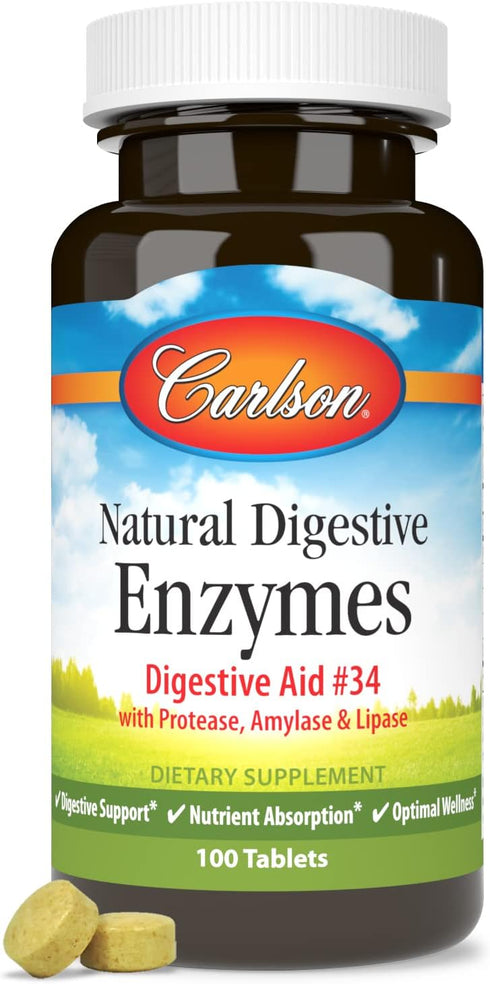 Carlson - Natural Digestive Enzymes, Digestive Aid #34 with Protease, Amylase & Lipase, Digestive Support, Nutrient Absorption & Optimal Wellness,...