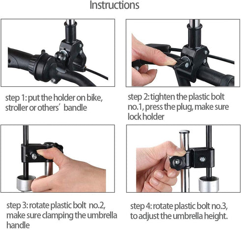 Umbrella Mount Holder, Adjustable Umbrella Mount Stand No Need Wrench to Attach/Detach Umbrella Clamp for Wheelchairs, Walker, Rollator, Biycle, P...