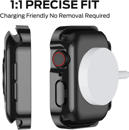 3 Pack Waterproof Case for Apple Watch Series 9 8 7 45mm, Straight Edge Hard PC Cover with Tempered Glass Screen Protector, Protective Bumper for ...
