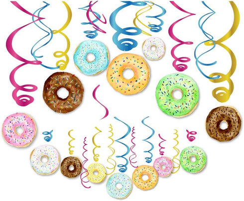 CC HOME 15Pack Donut Cake Hanging Swirls Doughnut Dessert Ceiling Streamer Birthday Party Decorations Donut Themed Party Favors for Holiday Baby S...