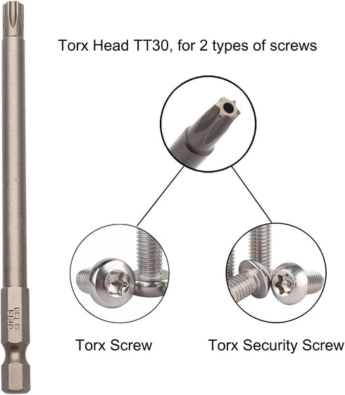 T30 security torx bits tamper proof 10Pcs, 100mm / 4inch 1/4inch hex shank magnetic screwdriver star bits for power screwdriver impact driver...