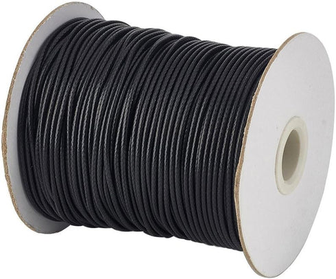 Pandahall 1Roll/91m/100Yards 2mm Waxed Polyester Cord Thread Beading String with Spool for Braided Bracelets Jewelry Making Macrame Supplies Black...