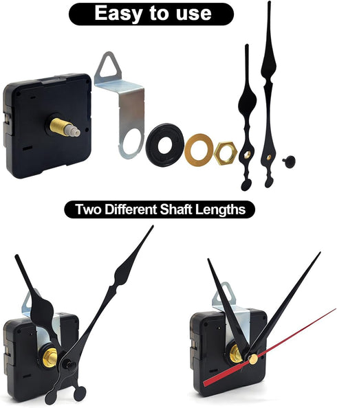2pcs Silent Quartz Clock Movement Long and Short Shaft with 5 Sets Hands, DIY Wall Clock Mechanism Battery Powered Motor Replacement Repair Clock ...