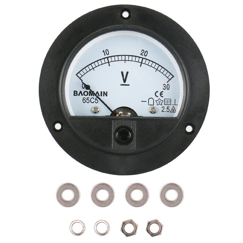 Baomain DC 30V Round Voltmeter Voltage Meter 65C5 Gauge Analog Panel Class 2.5 CE...