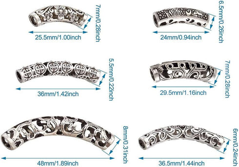 KISSITTY 30pcs/Box Antique Silver Filigree Long Curved Noodle Tube Spacer Beads 24~48mm for DIY Jewelry Making...