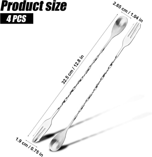 4pcs Cocktail Mixing Spoons, Bar Spoon Cocktail Spoon Long Handle Stirring Spoons Spiral Handle Bar Stirrers Ladles with Trident Tip for Drink Tea...