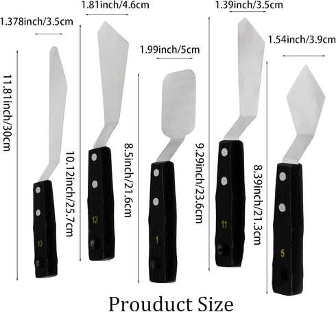 5PCS Paint Knife Large Palette Knives Set Stainless Steel Spatula Pallet Knife Color Mixing Art Supplies for Oil, Acrylic, Canvas, Watercolor Pain...