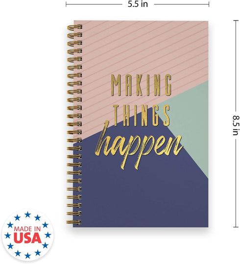 Making Things Happen Spiral Notebook / 5.5" x 8.5" Journal / 120 Checklist Pages/Durable Gloss Laminated Softcover/Gold Wire-o Spiral Binding/Made...