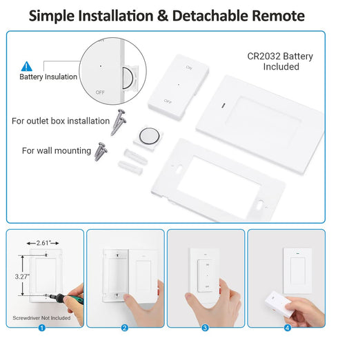 DEWENWILS Remote Control Outlet, Wireless Light Switch with 2 Side Outlets, 100 FT Range Remote Outlet Switch for Lamp, No Wiring, 15A/1875W, Comp...