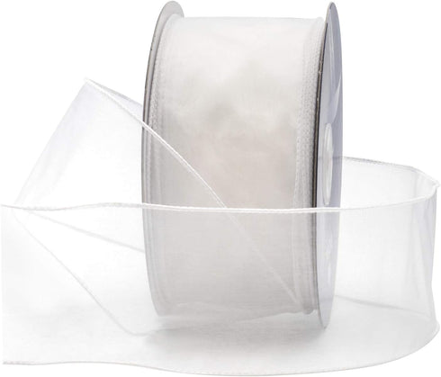 Royal Imports Organza Wired Sheer Ribbon 2.5" (#40) for Floral & Craft Decoration, 50 Yard Roll (150 FT Spool), White...