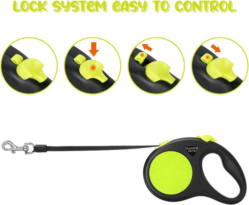 Dog Retractable Leash with Nylon casing for Dog up to 77 lbs; 16 ft Polyester Tape; The Eagle Mouth Bionics Design Rope Outlet and Tangle-Free; (G...