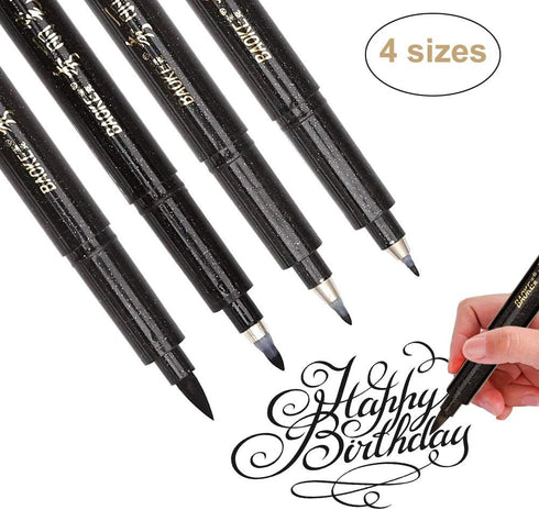 Refill Hand Lettering Pens, 4 Size Black Ink Calligraphy Pen Brush Lettering Pens Markers for Beginners Writing, Card Making, Signature, Illustrat...
