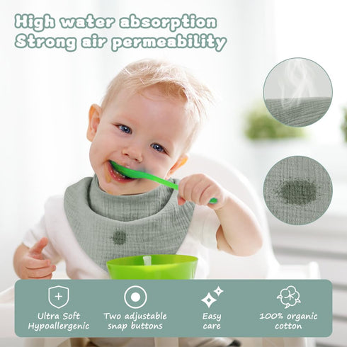 Muslin Baby Drooling Bibs, 10PCS Baby Bandana Drool Bibs, Snap Muslin Cotton Baby Bibs for Girls, Boys, Baby Drool Bibs Anti-Penetration, Strong W...