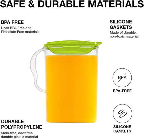 LocknLock Aqua Fridge Door Water Jug with Handle BPA Free Plastic Pitcher with Flip Top Lid Perfect for Making Teas and Juices, 3 Quarts, Green...