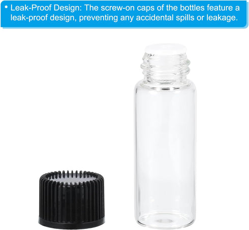 PATIKIL 5ml Essential Oil Bottles, 50 Pack Clear Glass Bottles with Orifice Reducer Sample Vial Screw Cap Storage Vials Container Style 1, Black...