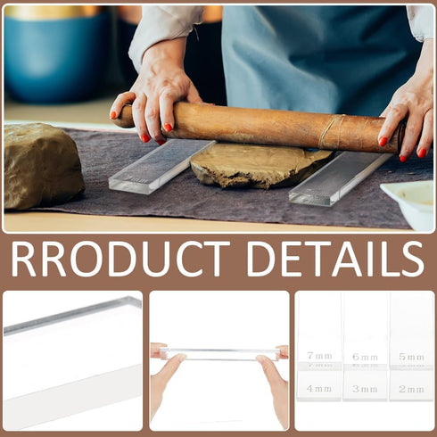 BENECREAT 12Pcs 6 Size Acrylic Polymer Clay Depth Guide Set, Adjustable Clay Rolling Pin Guide with Protective Film for Polymer Earrings, Roller D...