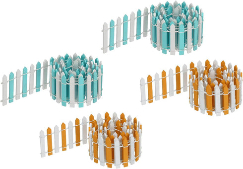 MECCANIXITY 4pcs 35 Inch Miniature Garden Fence, Mini Ornament Wood Picket Fence Decorative for Dollhouse Home DIY Crafts, Orange White, Light Blu...