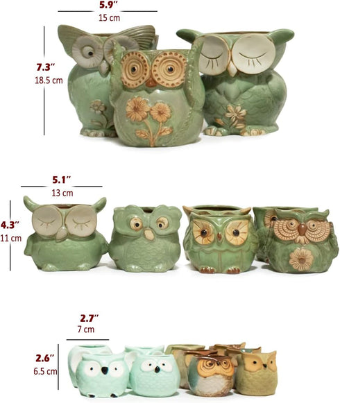 Dahlia 4" Speak No Evil Owl Handmade Ceramic Succulent Planter/Plant Pot/Flower Pot, Green...