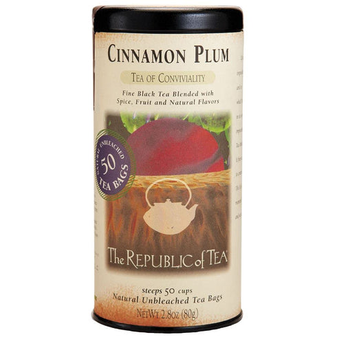 The Republic of Tea Cinnamon Plum Tea, 2.8 oz Tin, 50 Tea Bags, Spiced Black Tea | Caffeinated Tea...