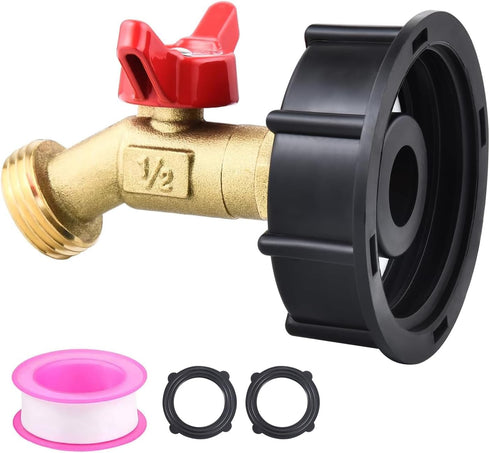 275-330 Gallon IBC Tote Water Tank Adapter, 2" Coarse Thread + Lead-Free Brass Garden Hose Valve Faucet, Garden Hose Connector Replace Valve Parts...