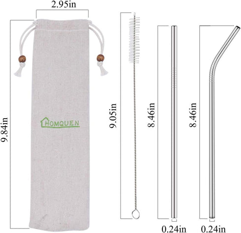 18 Piece Silver Stainless Steel Straws, 8.5 '' Reusable Drinking Straws,with Portable pouch (8 Straight/8 Bent/2 Brushes)...