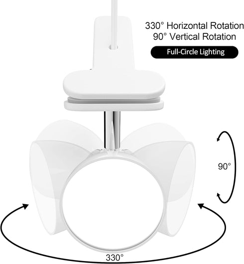 LED Clip on Light Book Reading 5W Super Bright 330° Rotation Clip on Lamp for Bed/Desk Lamp with Clamp White...