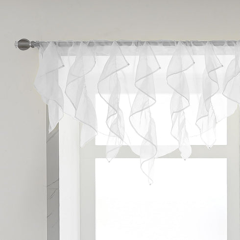PearAge Ruffled Voile Semi Sheer Curtain Valance, Kitchen Living Room Shabby Chic Ruffle Valance Curtains, Girls Daughters Bedroom Cascade Window ...