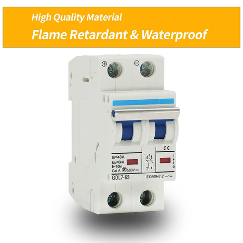 2 Pole DC Miniature Circuit Breaker, 500V 40 Amp DC Breaker Solar Disconnect Switch C40 for Solar Panel PV System...