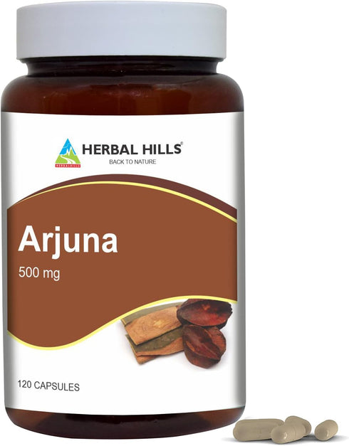 HERBAL HILLS Arjuna Capsules (Terminalia Arjuna) | 120 Count (500 mg) | Standardized Extract Wellness and Health Supplements with Arjuna Bark Extr...