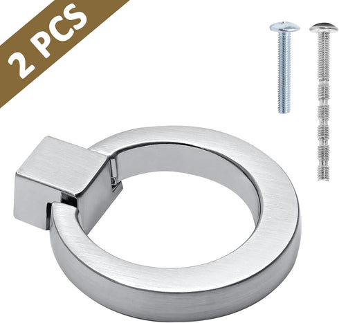 Brushed Nickel Cabinet Knobs Drawer Ring Pulls, Zinc Alloy Closet Cupboard Door Knob Ring Handles, Pack of 2...