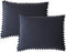 Navy Blue Pom Poms Pillowcases, Dark Blue Standard Queen 20x30 Inches Pillowcases Set of 2, 100% Washed Microfiber, Navy Fringe Pillow Shams, 2 Pa...