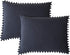 Navy Blue Pom Poms Pillowcases, Dark Blue Standard Queen 20x30 Inches Pillowcases Set of 2, 100% Washed Microfiber, Navy Fringe Pillow Shams, 2 Pa...