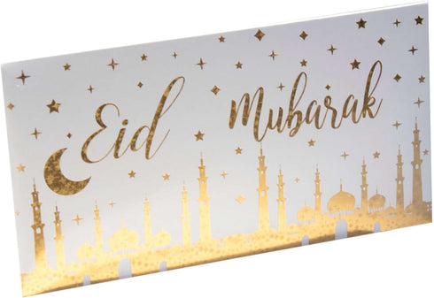 Eid Cash Envelopes 10 pcs/set Eid Greeting Card Holder Gold Foiled Eid Mubarak Money Envelope, White...