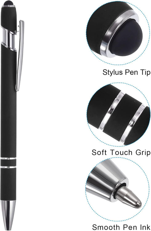 PATIKIL Ballpoint Pen with Stylus Tip, 12 Pack 2 in 1 Metal Pen Black Ink 1.0mm Medium Point Stylus Pen for Touch Screens Style 1, Black...