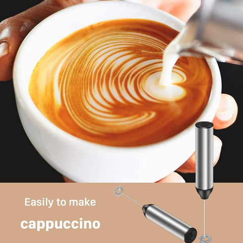 Powerful Handheld Milk Frother,Lightweight Electric Whisk with 2 Mixing Heads,Battery Operated Stianless Steel Drink Mixer with Frother Stand for ...