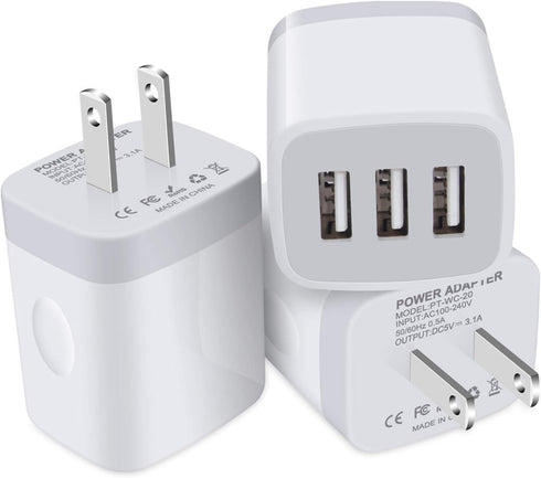 3 Port Wall Charger, 5V 3.1A USB Plugs, MultiPort Travel USB Wall Plug Home Charging Block Cube Compatible iPhone 13 12 11 Pro XS Max, Samsung Gal...