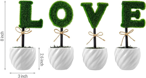 MyGift Decorative L-O-V-E Letter Shaped Small Faux Topiary Trees in White Ceramic Pots, Indoor Artificial Plants Sculpted Love Hedge Gift for Mom,...