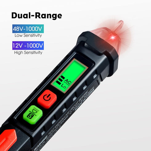 WGGE AC Voltage Tester/Non-Contact Voltage Tester with Dual Range AC 12V-1000V/48V-1000V, Electrical Pen with LCD Display and Flashlight Buzzer Al...
