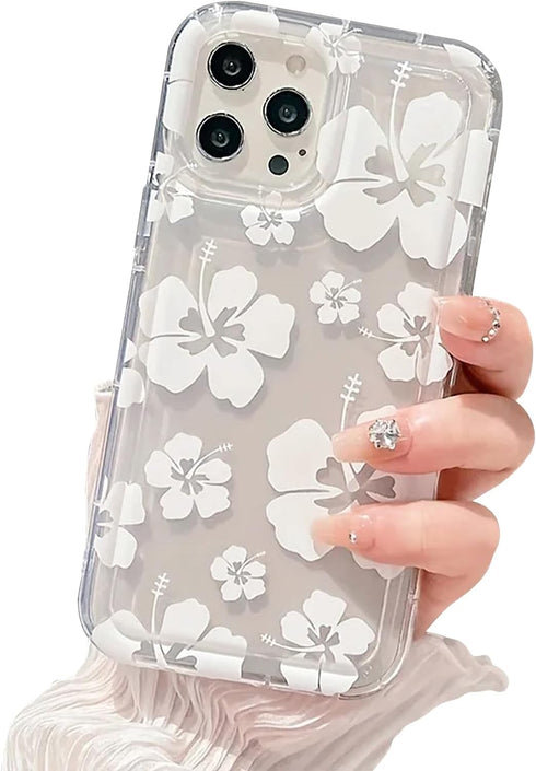 Fycyko Compatible for iPhone 14 Pro Max Case Cute Hibiscus Flower Print Clear Aesthetic Design Summer Floral with Women Teen Girls Soft TPU Phone ...