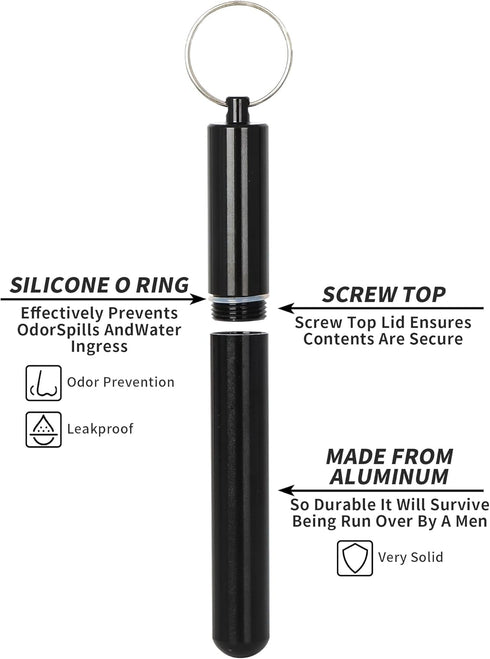Aluminum Metal Tube Conetainer | Fits King Size or 1-1/4 Size Cones, Airtight, Waterproof, Lightweight, Pocket Size (Silver&Black)...