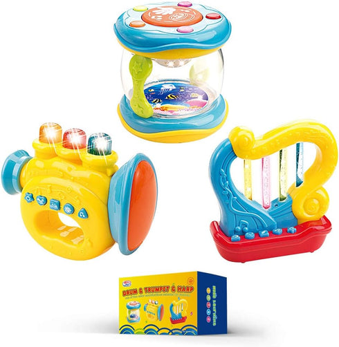 WEofferwhatYOUwant Set of 3 Trumpet, Drum and Harp Music Toys with Batteries | Musical Instruments for Baby Learning and Entertainments...