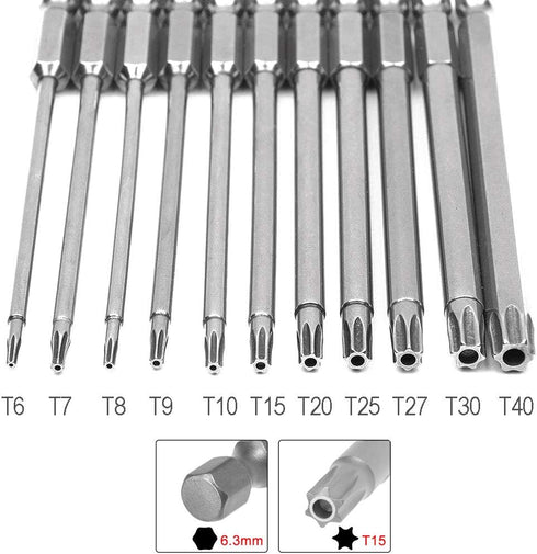 11pc Torx Screwdriver Bits 1/4 Inch Hex Shank Electric Magnetic Star Torx Security Head Screw driver Drill Bits Set, T6-T40,75mm Length...